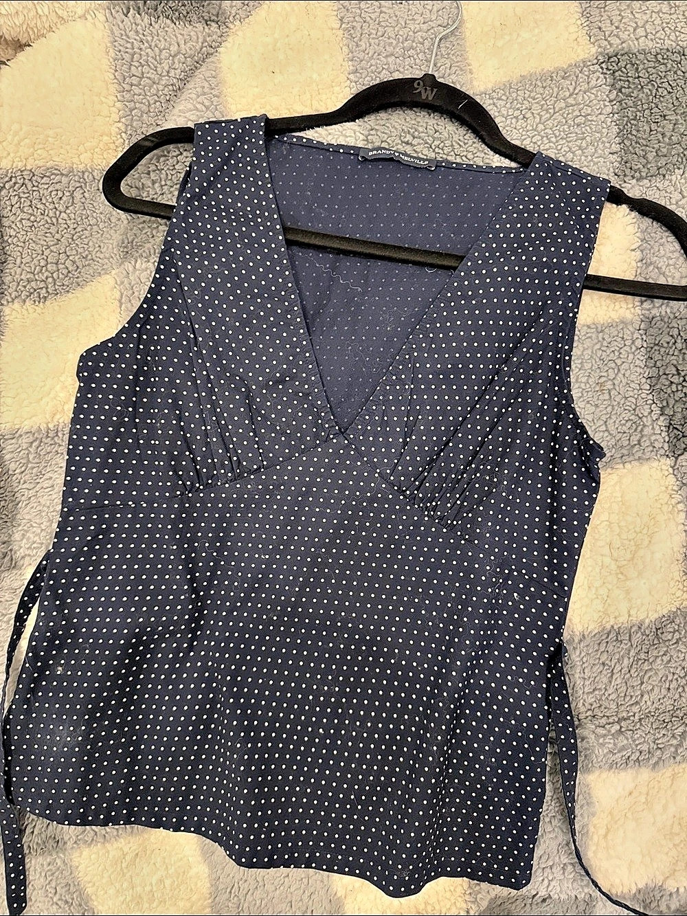 Brandy Melville Polka Dot Wrap Front Top in Black & White
